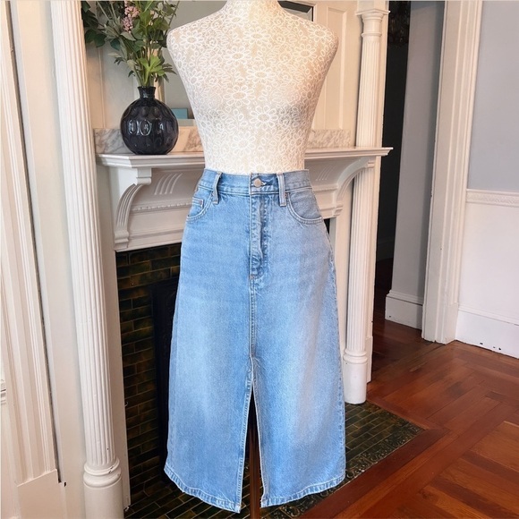 DENIM FORUM The '90s Halle Stretch Denim High Waisted Midi Skirt Size 28 - Picture 4 of 15